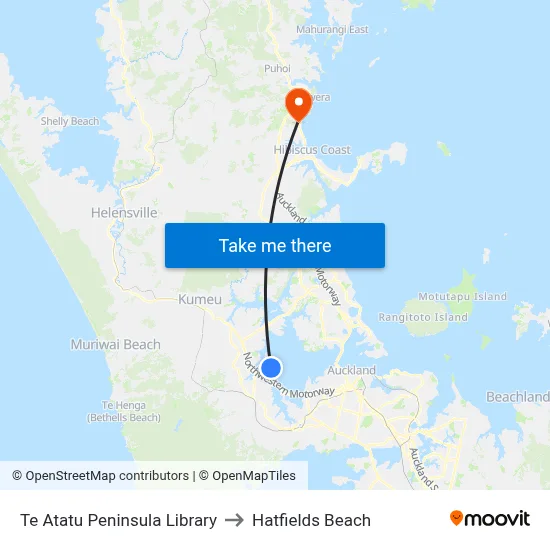 Te Atatu Peninsula Library to Hatfields Beach map