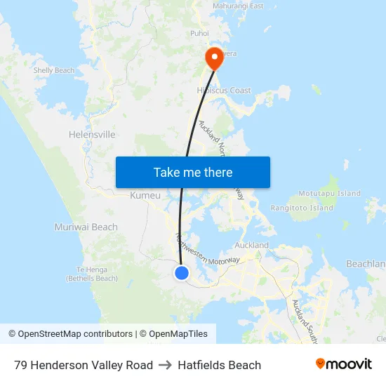 79 Henderson Valley Road to Hatfields Beach map