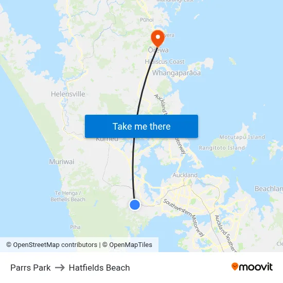 Parrs Park to Hatfields Beach map