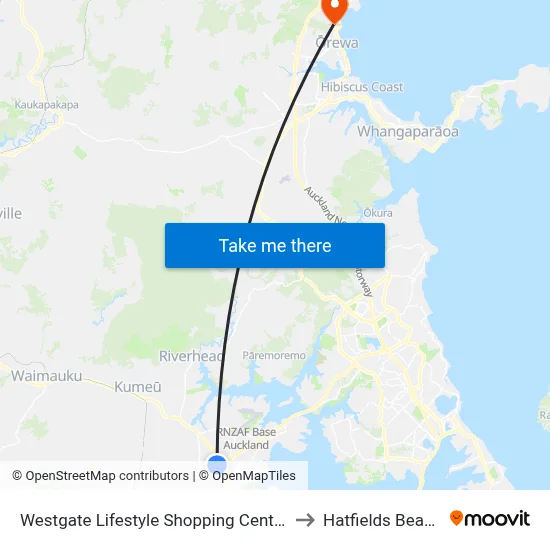 Westgate Lifestyle Shopping Centre to Hatfields Beach map