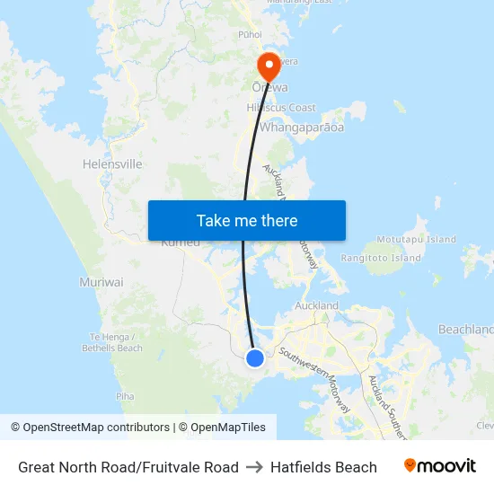 Great North Road/Fruitvale Road to Hatfields Beach map