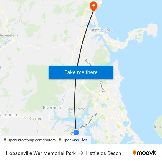 Hobsonville War Memorial Park to Hatfields Beach map
