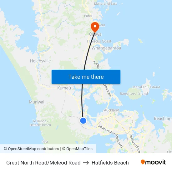Great North Road/Mcleod Road to Hatfields Beach map