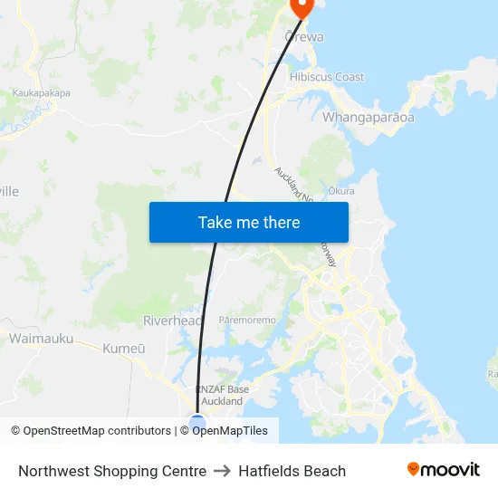 Northwest Shopping Centre to Hatfields Beach map