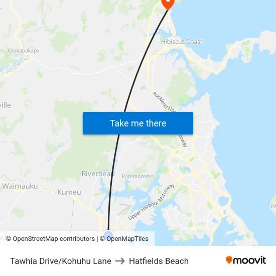 Tawhia Drive/Kohuhu Lane to Hatfields Beach map