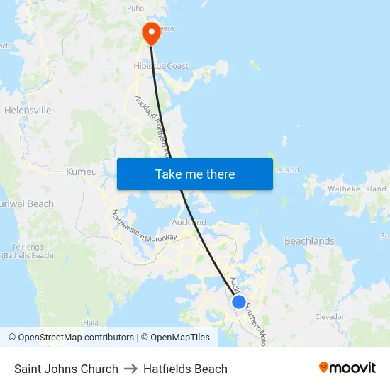 Saint Johns Church to Hatfields Beach map