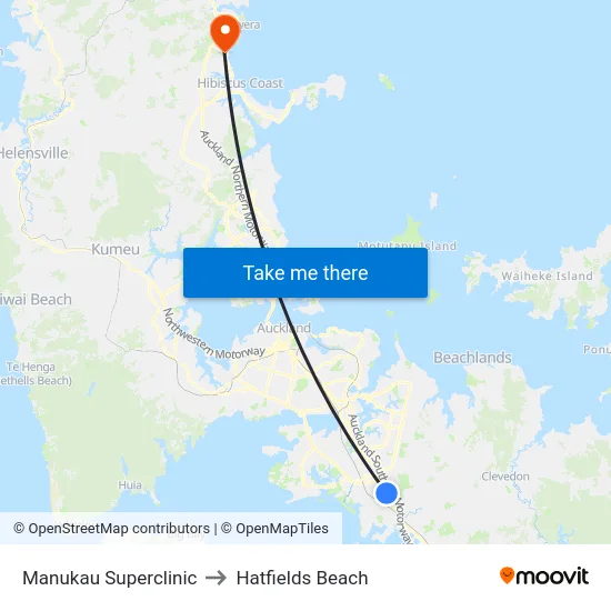 Manukau Superclinic to Hatfields Beach map