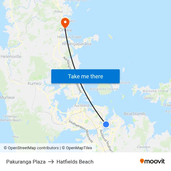 Pakuranga Plaza to Hatfields Beach map