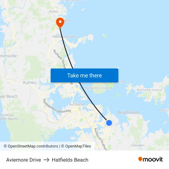 Aviemore Drive to Hatfields Beach map