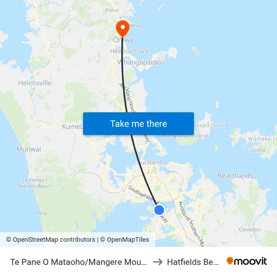 Te Pane O Mataoho/Mangere Mountain to Hatfields Beach map