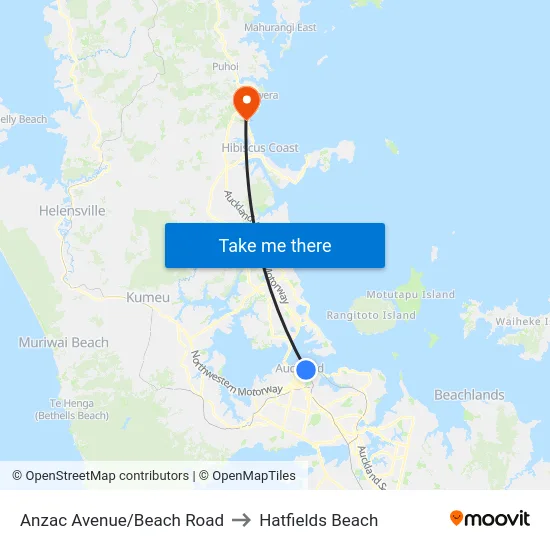 Anzac Avenue/Beach Road to Hatfields Beach map
