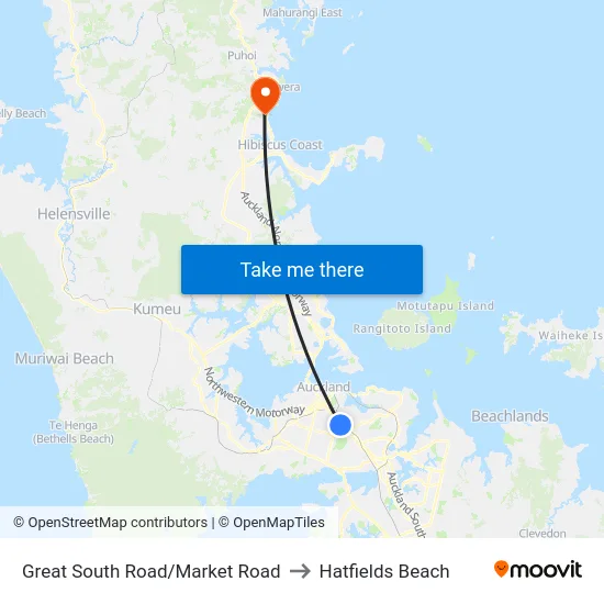 Great South Road/Market Road to Hatfields Beach map