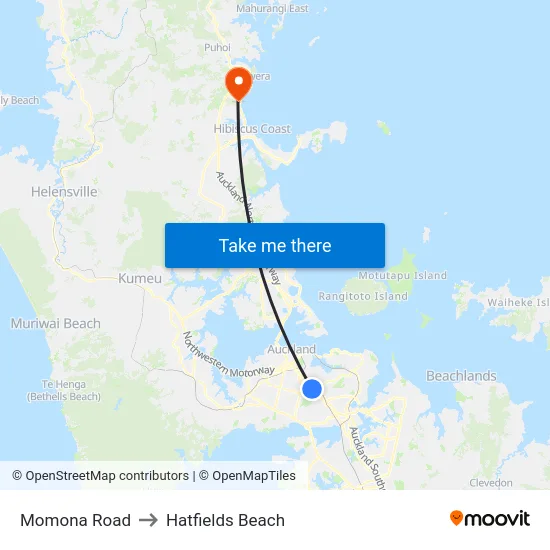 Momona Road to Hatfields Beach map