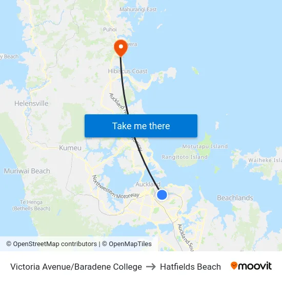 Victoria Avenue/Baradene College to Hatfields Beach map