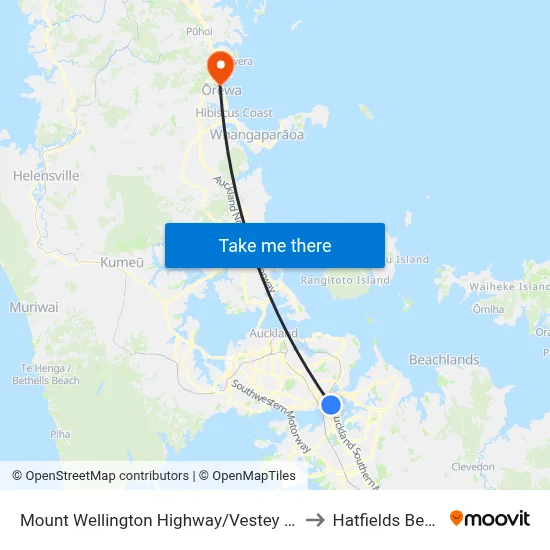 Mount Wellington Highway/Vestey Drive to Hatfields Beach map