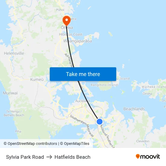 Sylvia Park Road to Hatfields Beach map