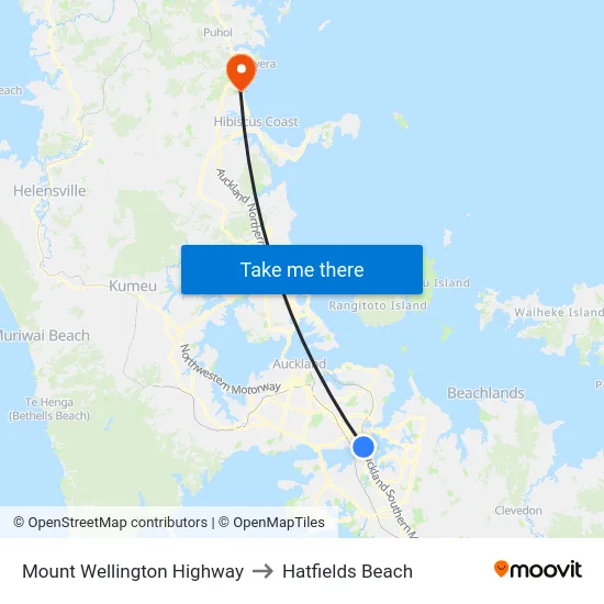 Mount Wellington Highway to Hatfields Beach map