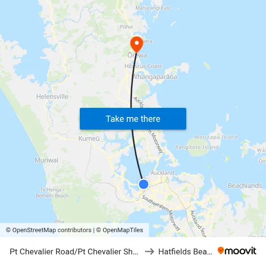 Pt Chevalier Road/Pt Chevalier Shops to Hatfields Beach map