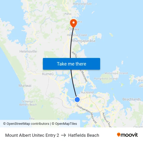 Mount Albert Unitec Entry 2 to Hatfields Beach map