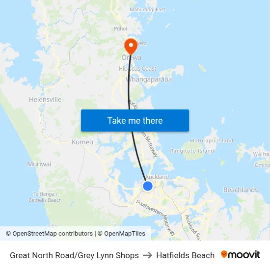 Great North Road/Grey Lynn Shops to Hatfields Beach map