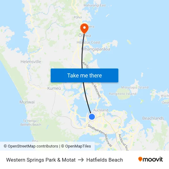 Western Springs Park & Motat to Hatfields Beach map