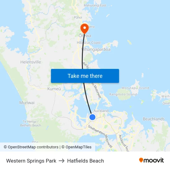 Western Springs Park to Hatfields Beach map