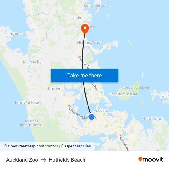 Auckland Zoo to Hatfields Beach map