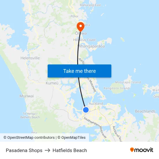 Pasadena Shops to Hatfields Beach map