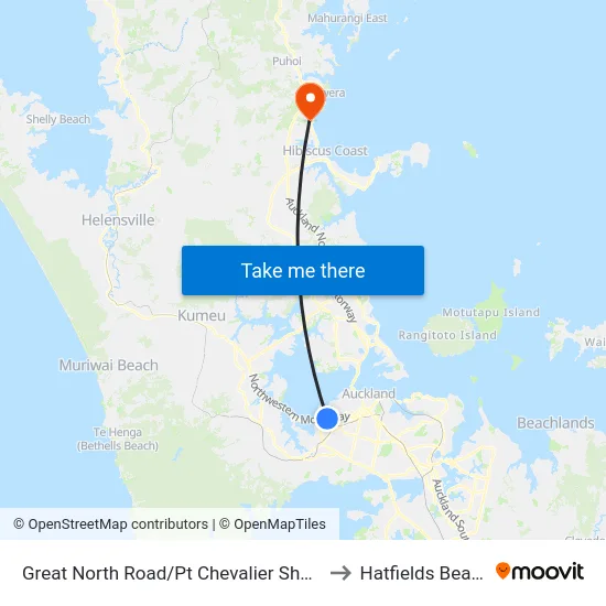 Great North Road/Pt Chevalier Shops to Hatfields Beach map