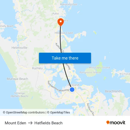Mount Eden to Hatfields Beach map