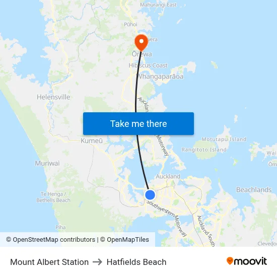 Mount Albert Station to Hatfields Beach map