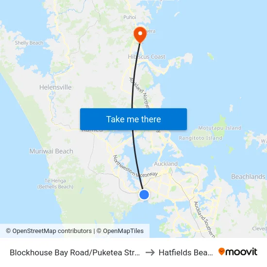 Blockhouse Bay Road/Puketea Street to Hatfields Beach map