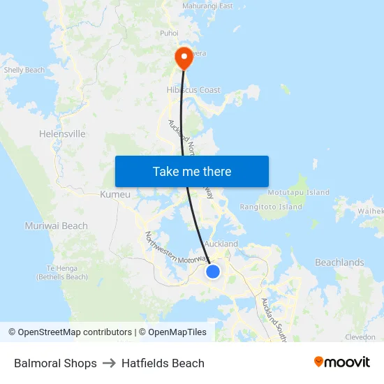Balmoral Shops to Hatfields Beach map