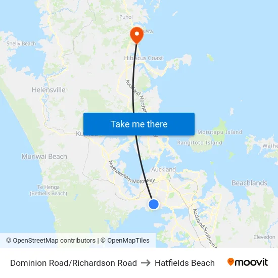 Dominion Road/Richardson Road to Hatfields Beach map