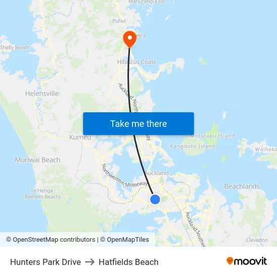 Hunters Park Drive to Hatfields Beach map