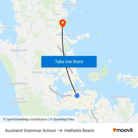 Auckland Grammar School to Hatfields Beach map