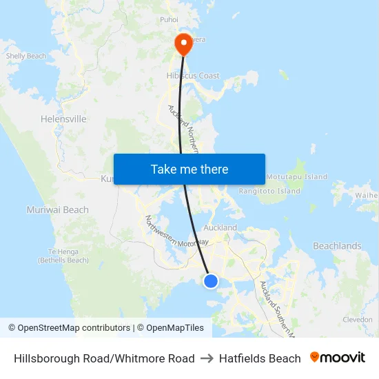 Hillsborough Road/Whitmore Road to Hatfields Beach map