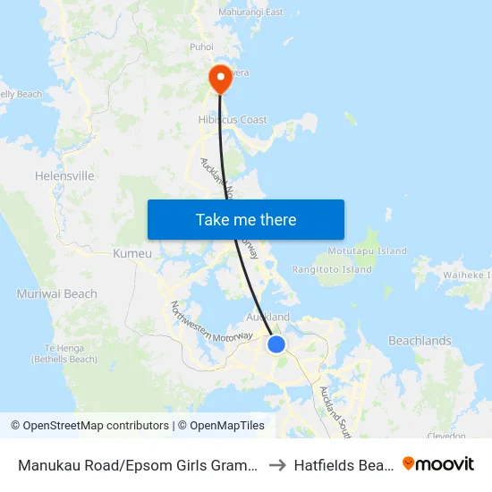 Manukau Road/Epsom Girls Grammar to Hatfields Beach map