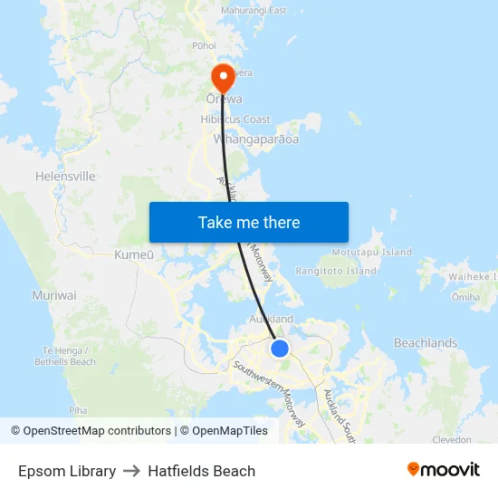 Epsom Library to Hatfields Beach map