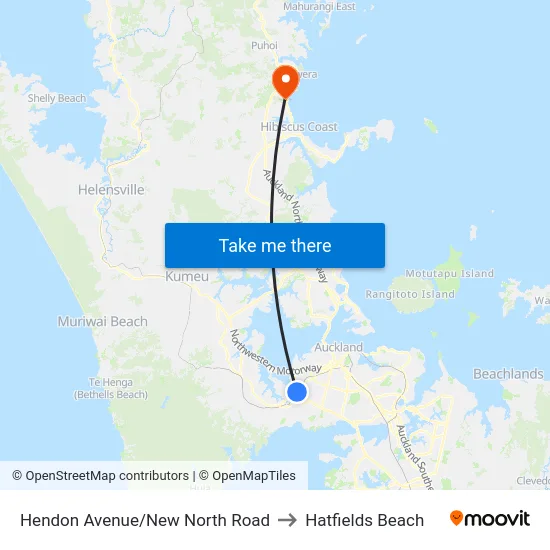 Hendon Avenue/New North Road to Hatfields Beach map