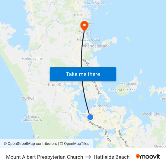 Mount Albert Presbyterian Church to Hatfields Beach map