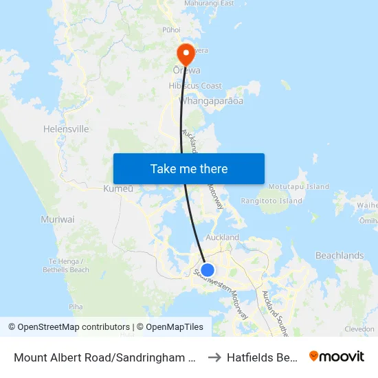 Mount Albert Road/Sandringham Road to Hatfields Beach map