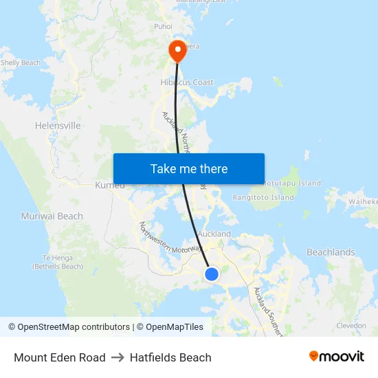 Mount Eden Road to Hatfields Beach map