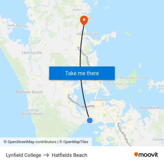 Lynfield College to Hatfields Beach map
