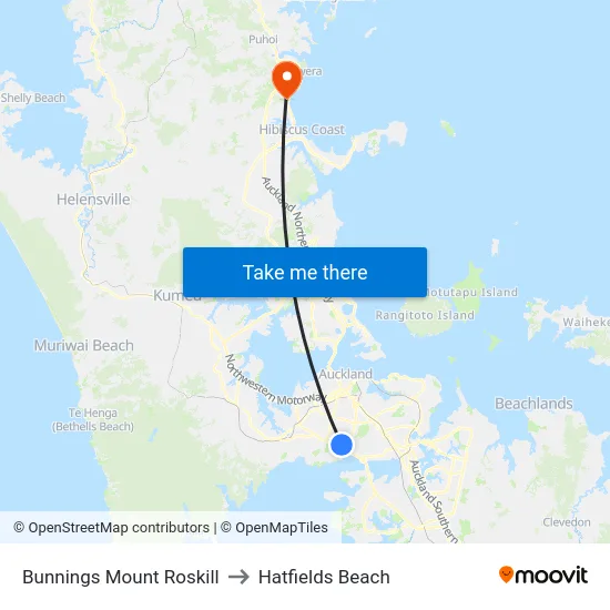 Bunnings Mount Roskill to Hatfields Beach map