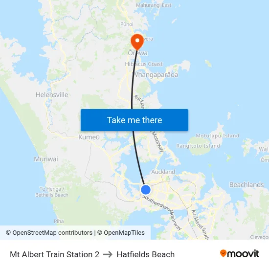 Mt Albert Train Station 2 to Hatfields Beach map
