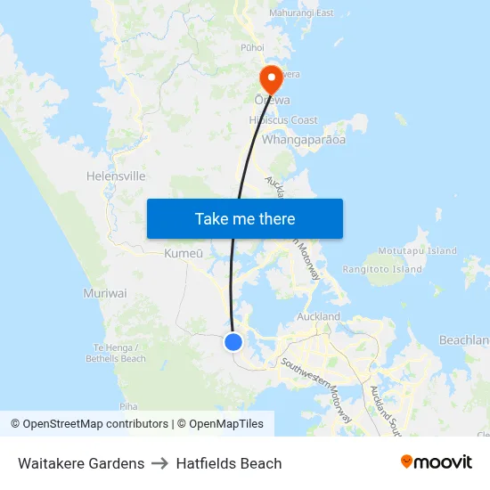 Waitakere Gardens to Hatfields Beach map