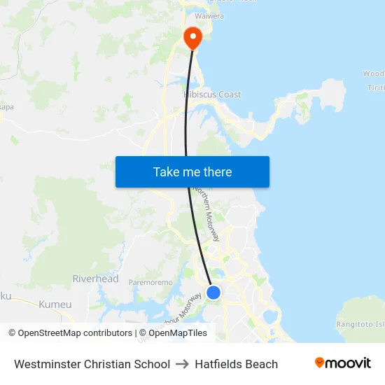 Westminster Christian School to Hatfields Beach map