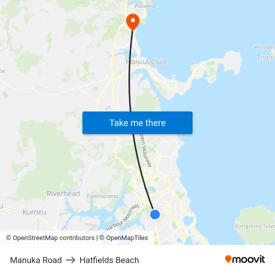 Manuka Road to Hatfields Beach map