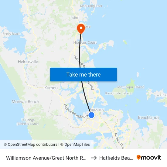 Williamson Avenue/Great North Road to Hatfields Beach map